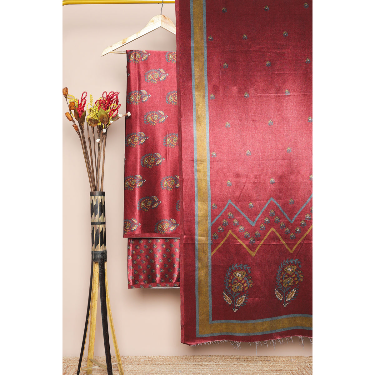 PURE MASHRU GAJJI SILK PRINTED SUIT SET
