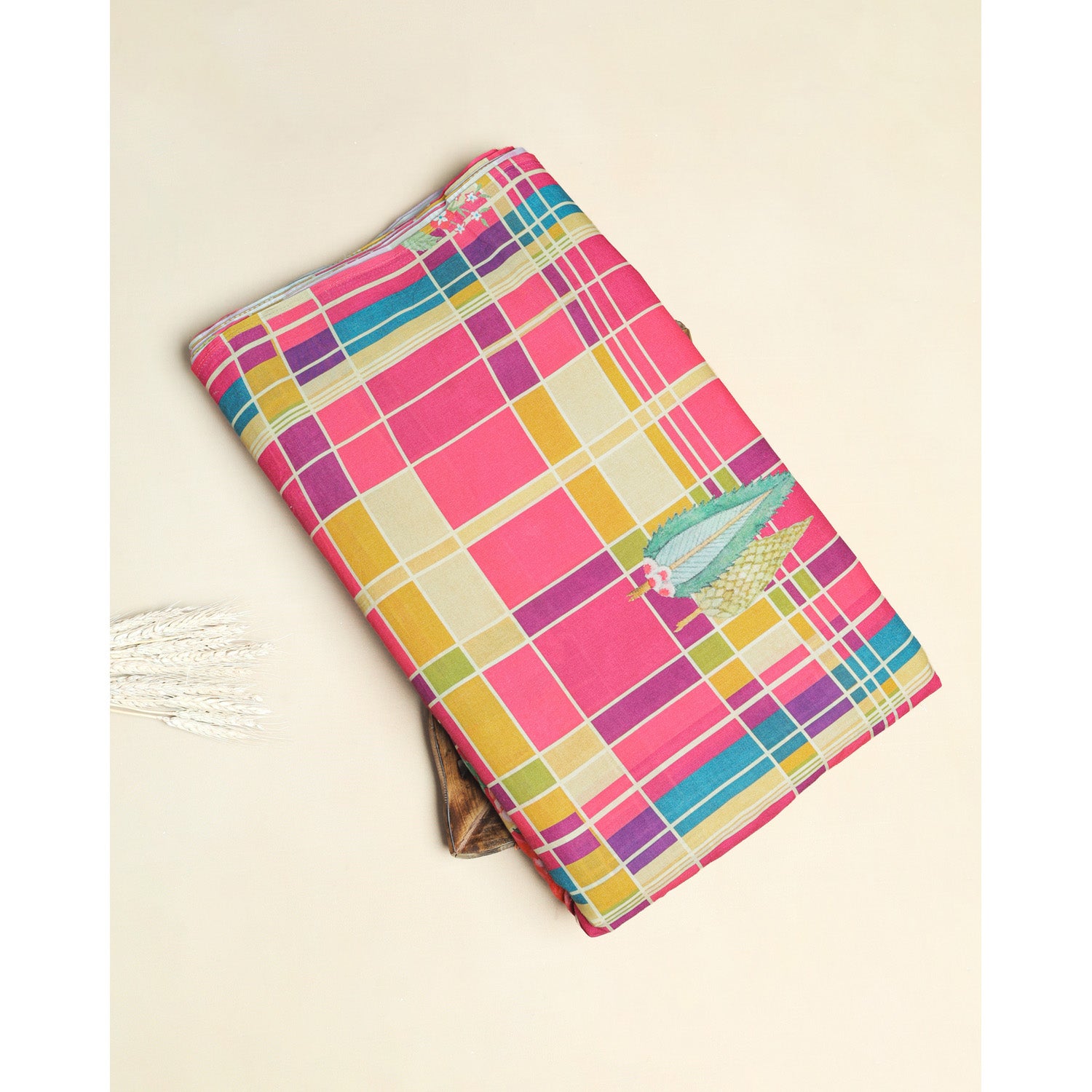 COTTON PRINTED CHECK'N'FLORAL FABRIC