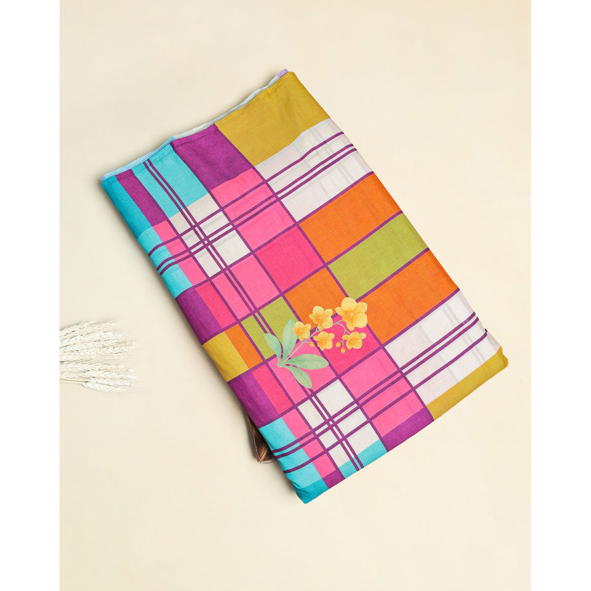 COTTON PRINTED CHECK'N'FLORAL FABRIC
