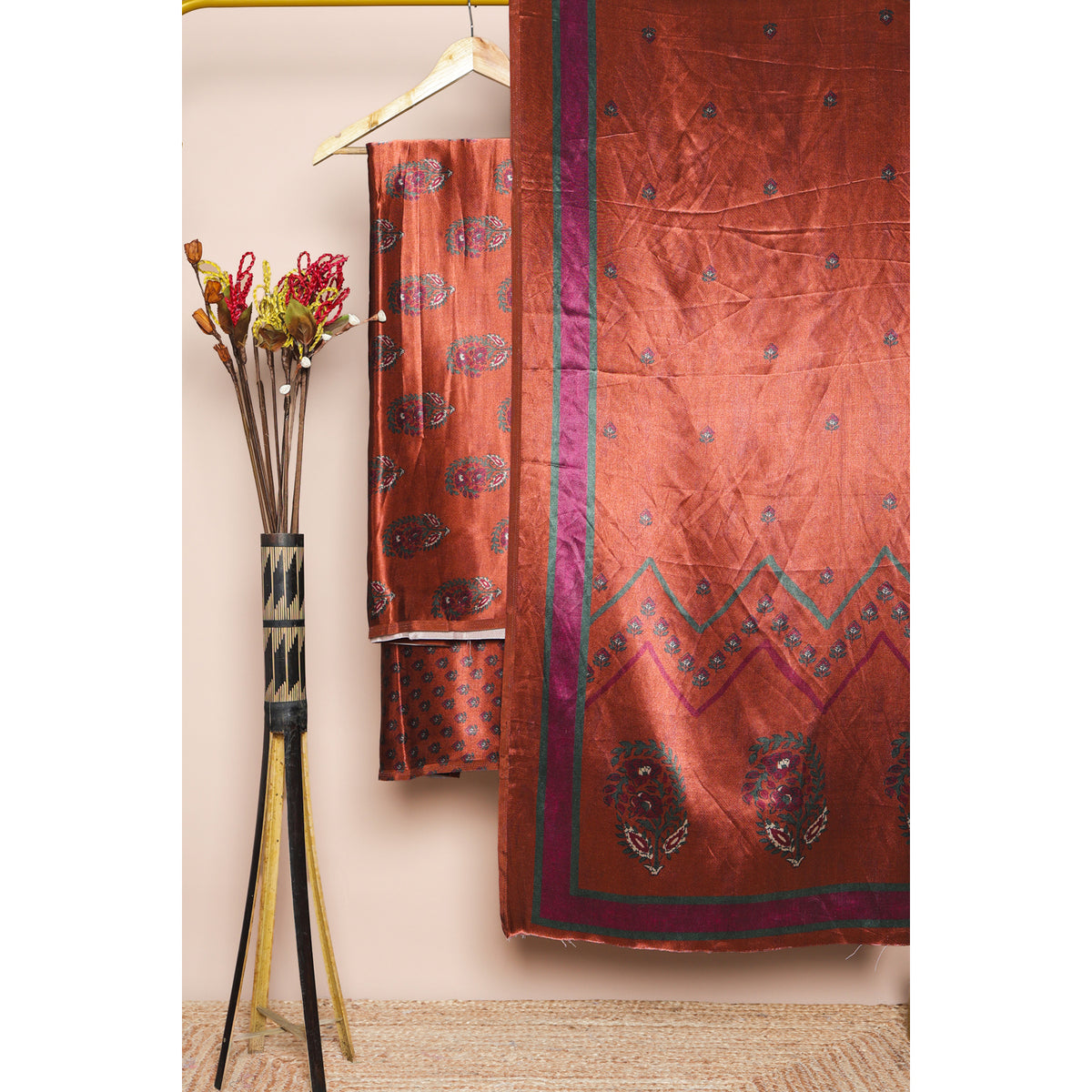 PURE MASHRU GAJJI SILK PRINTED SUIT SET