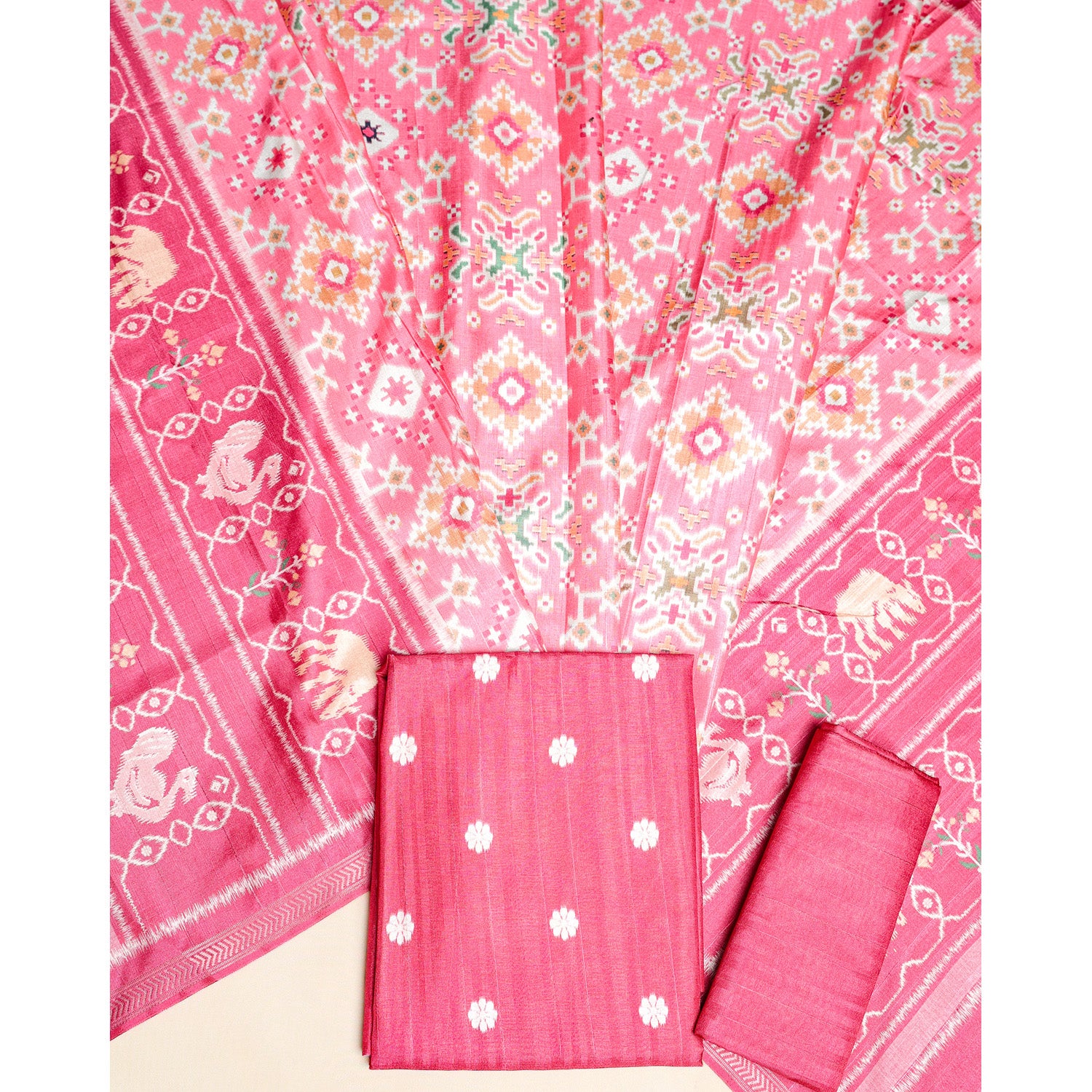 SEMI TUSSAR PRINTED IKAT SUIT SET