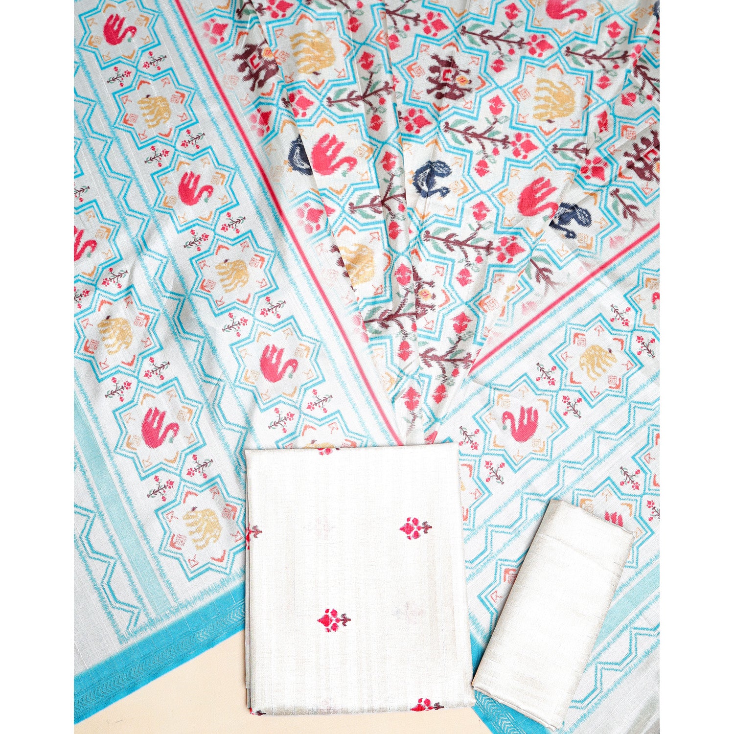SEMI TUSSAR PRINTED IKAT SUIT SET