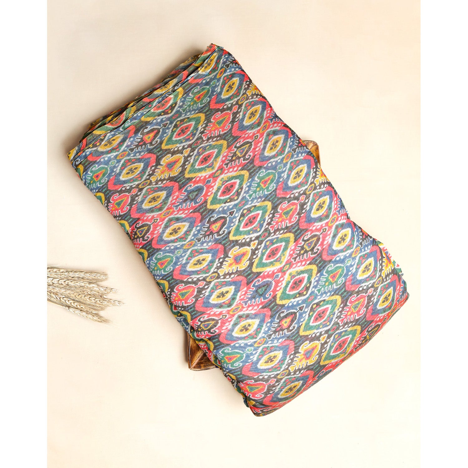 MOGRA CHANDERI PRINTED IKAT FABRIC