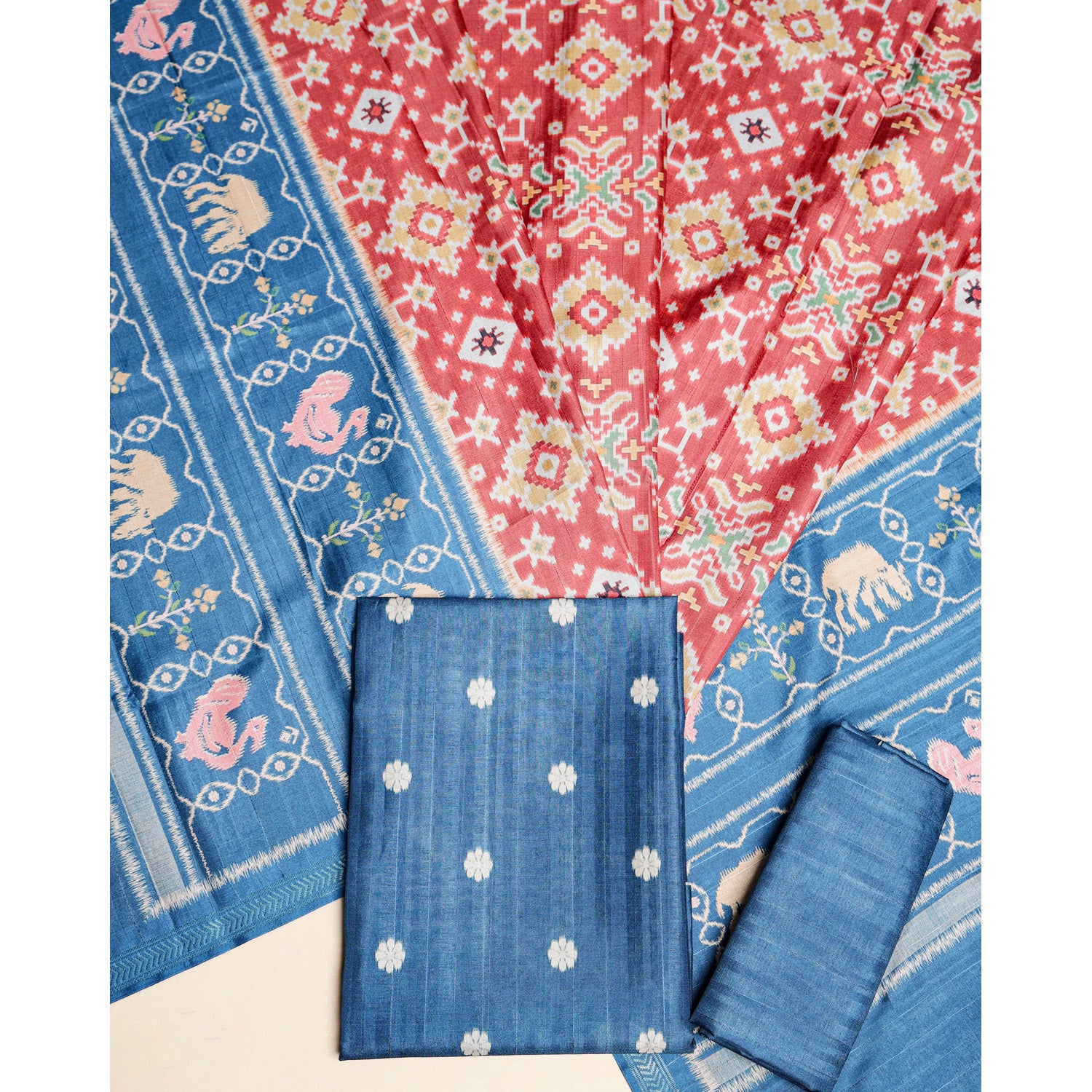 SEMI TUSSAR PRINTED IKAT SUIT SET