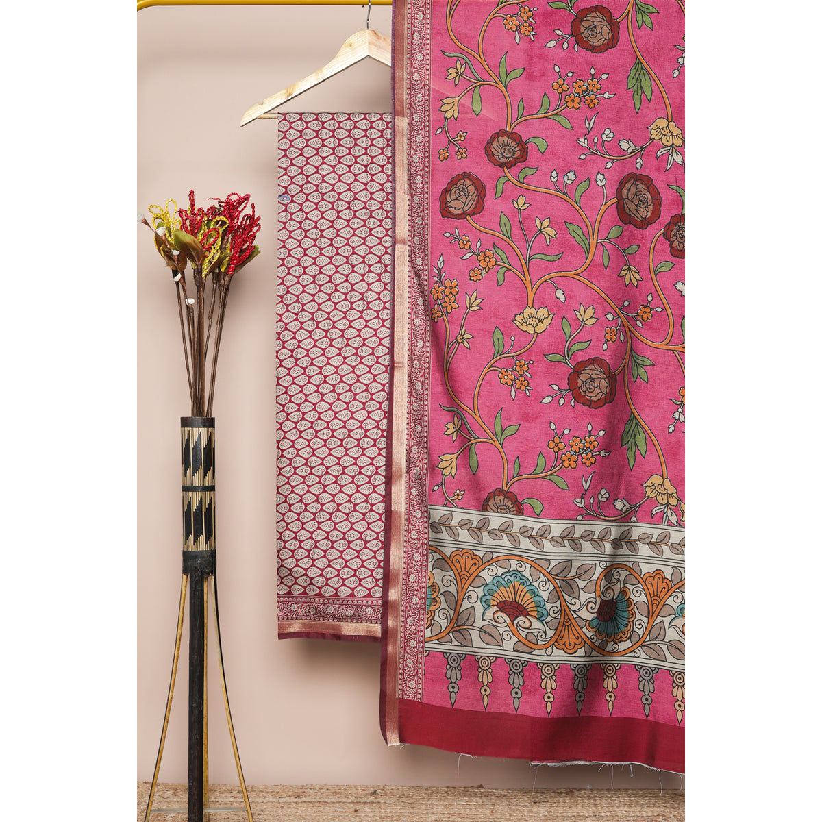 MAHESHWARI SILK KALAMKARI 2 PIECE SET