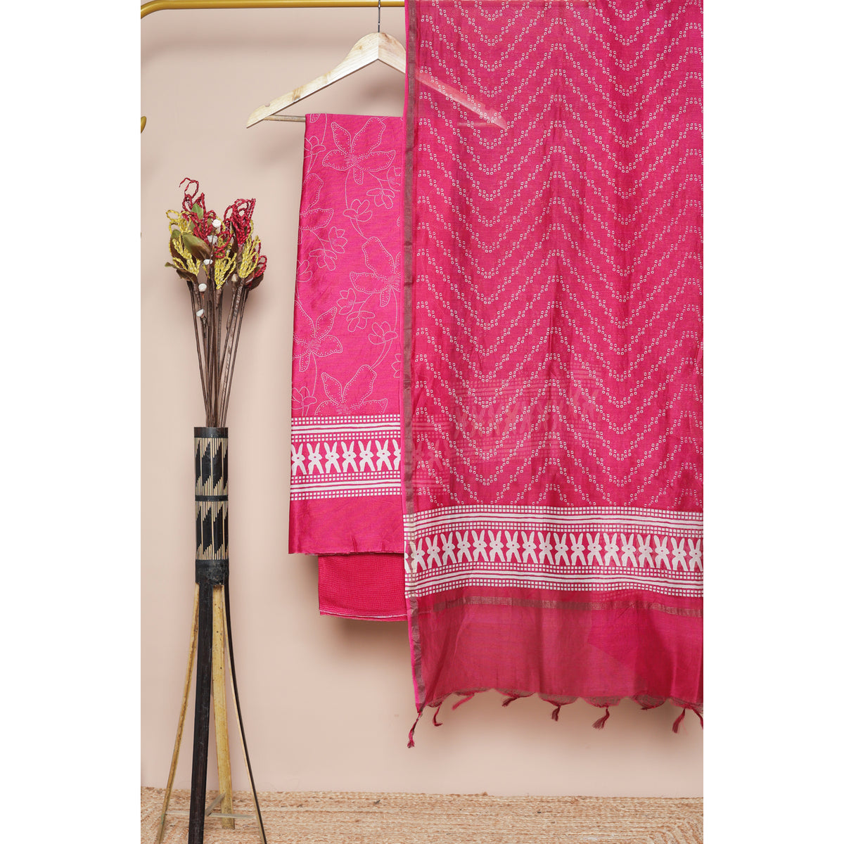 PURE BANARASI CHANDERI SHIBORI SUIT SET
