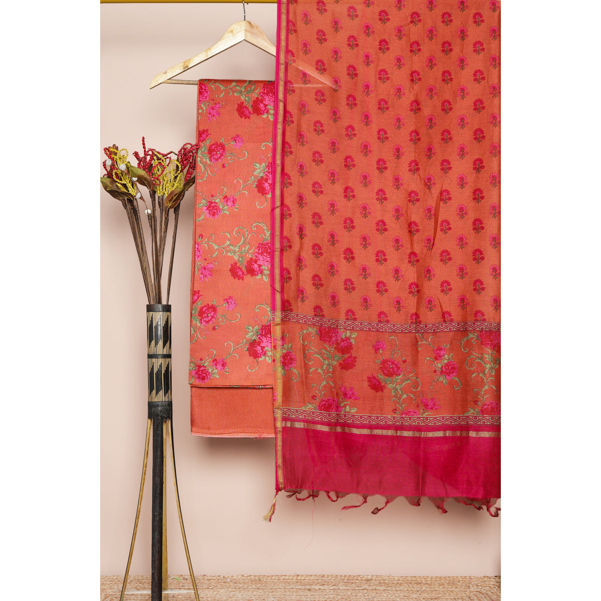 PURE MUL CHANDERI PRINTED SUIT SET