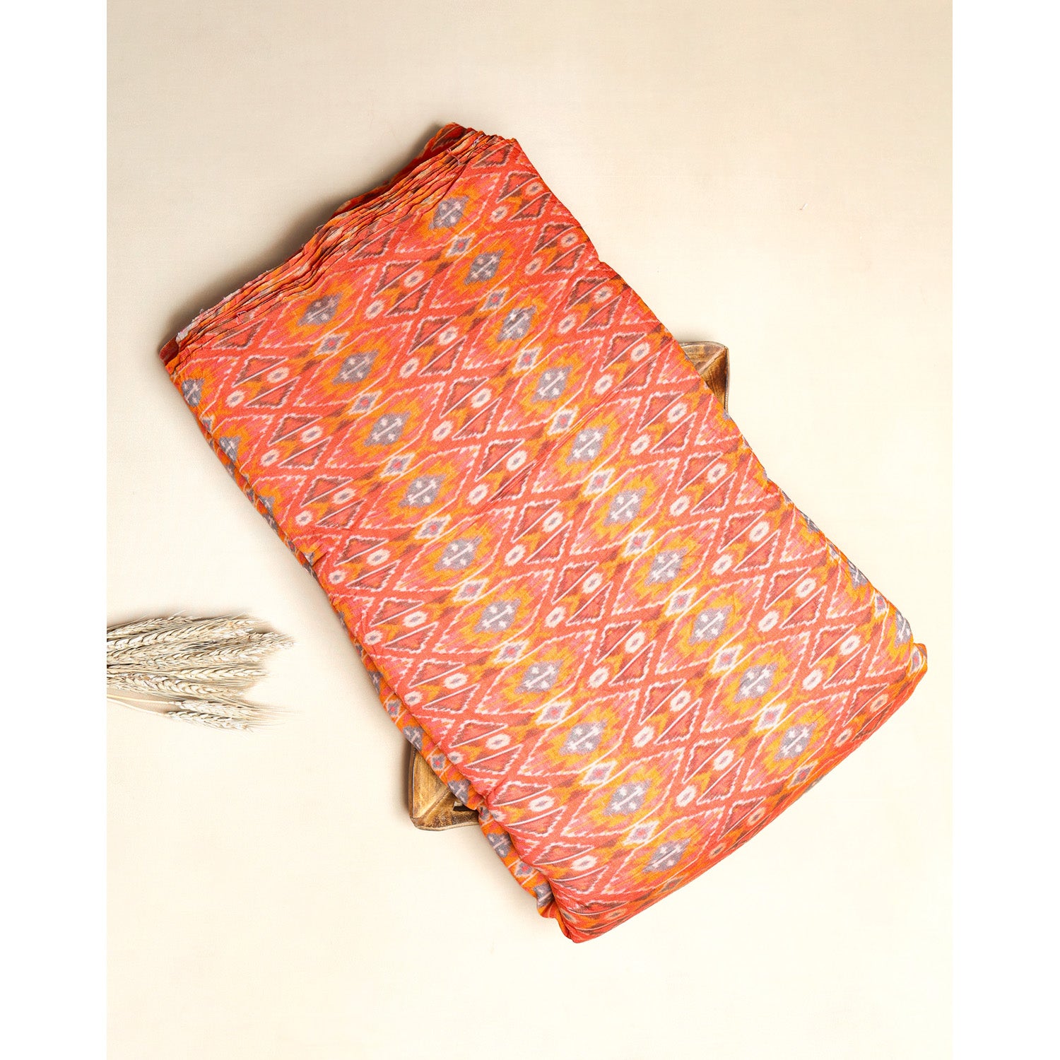 MOGRA CHANDERI PRINTED IKAT FABRIC