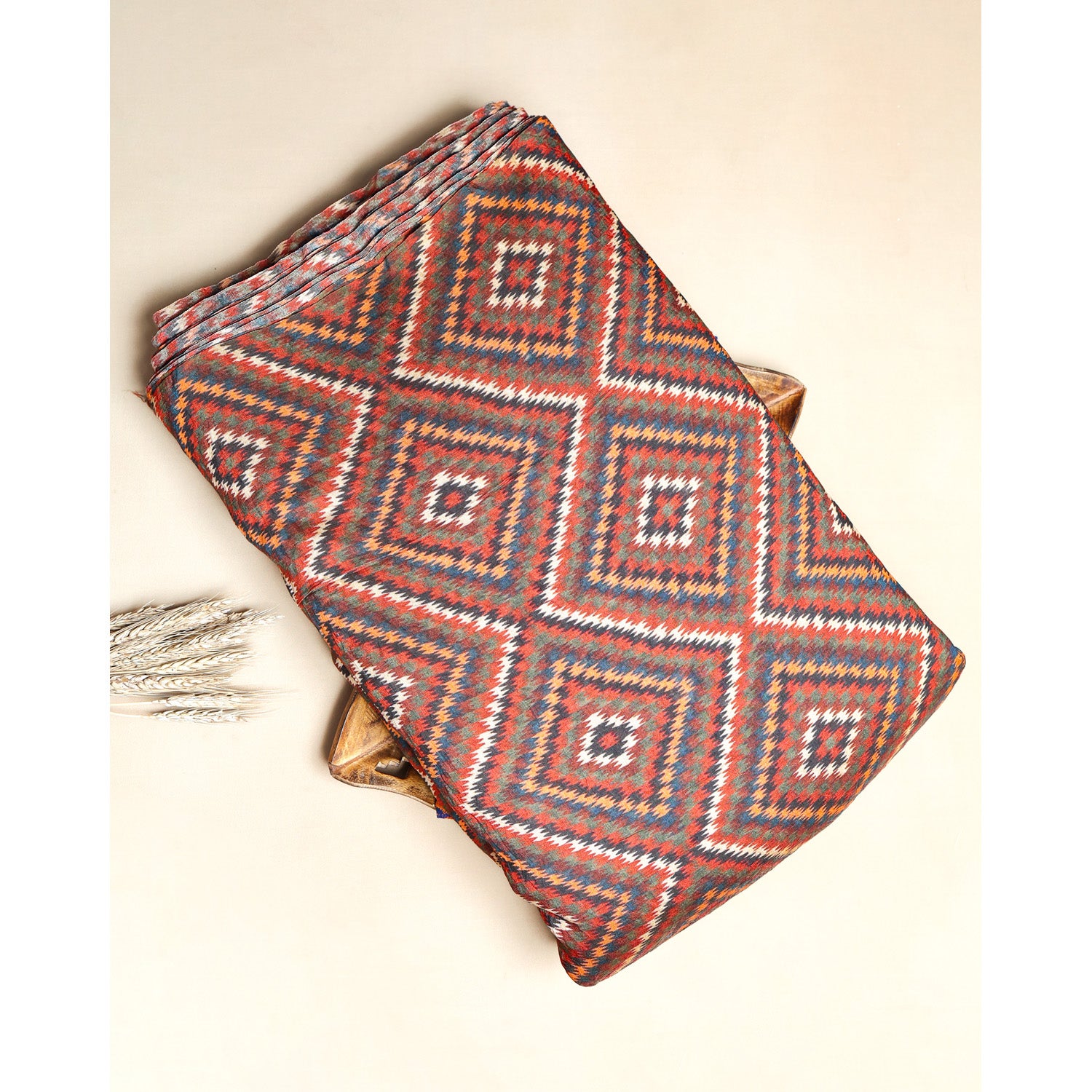 MOGRA CHANDERI PRINTED IKAT FABRIC