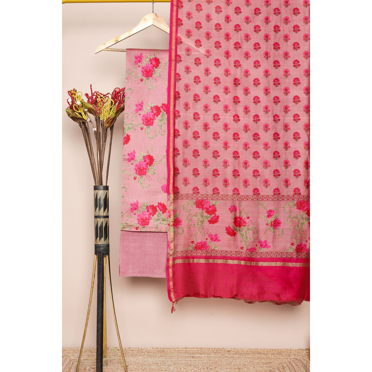 PURE MUL CHANDERI PRINTED SUIT SET