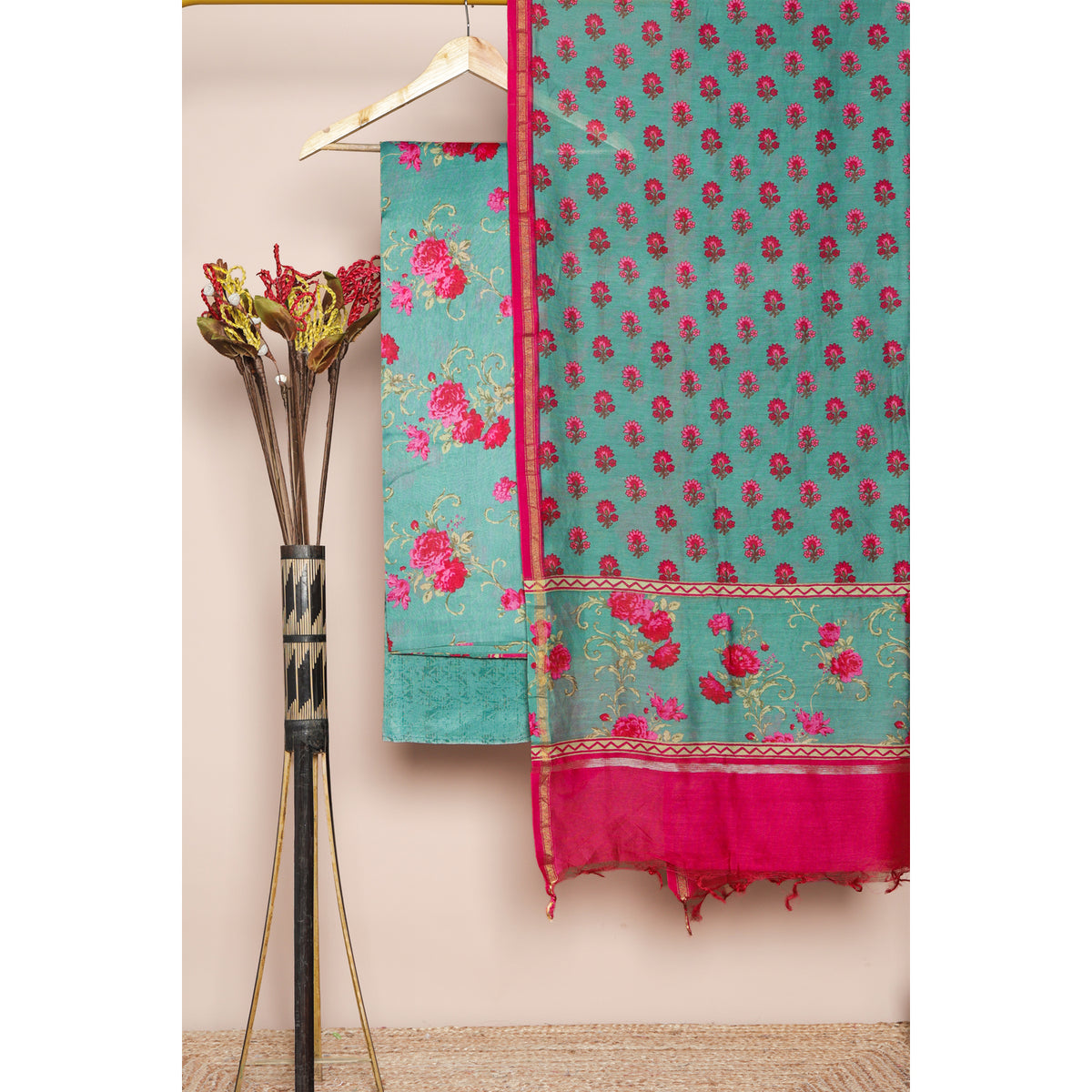PURE MUL CHANDERI PRINTED SUIT SET