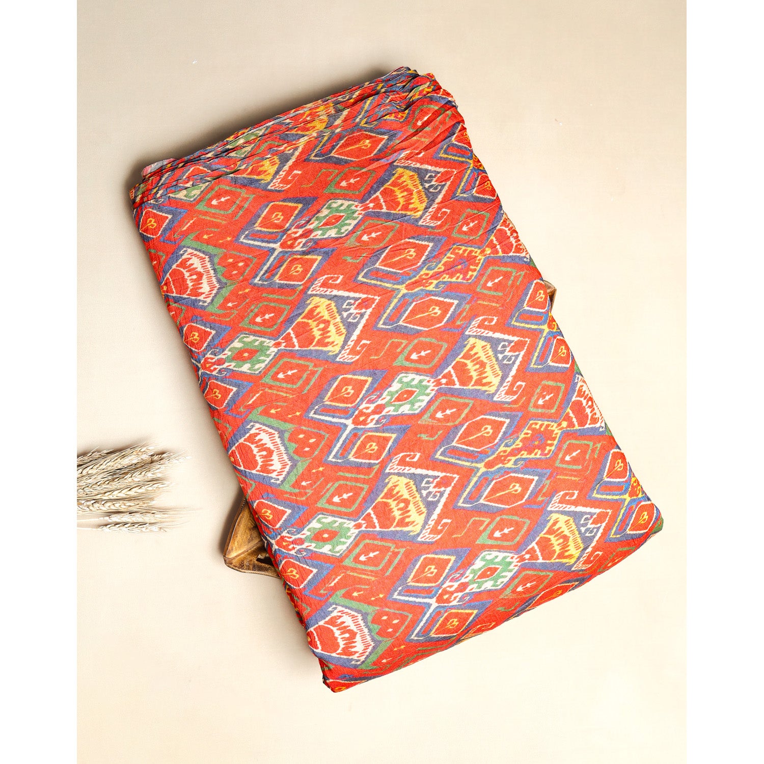 MOGRA CHANDERI PRINTED IKAT FABRIC