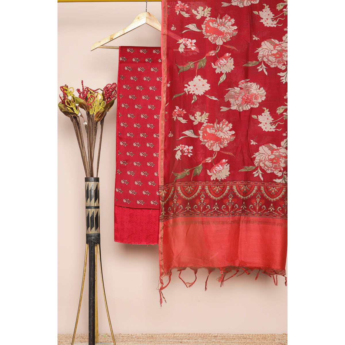 PURE MUL CHANDERI PRINTED SUIT SET