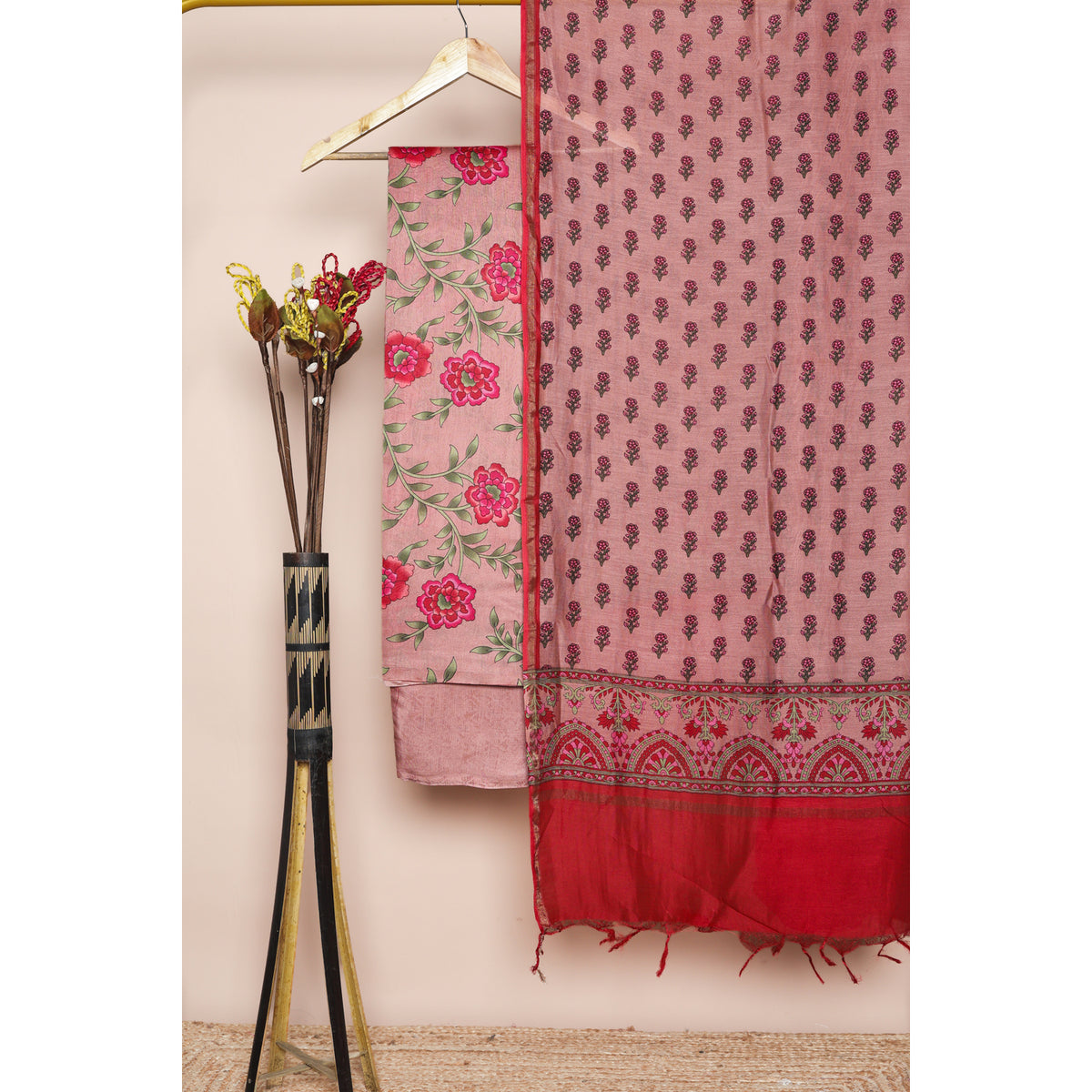 PURE MUL CHANDERI PRINTED SUIT SET