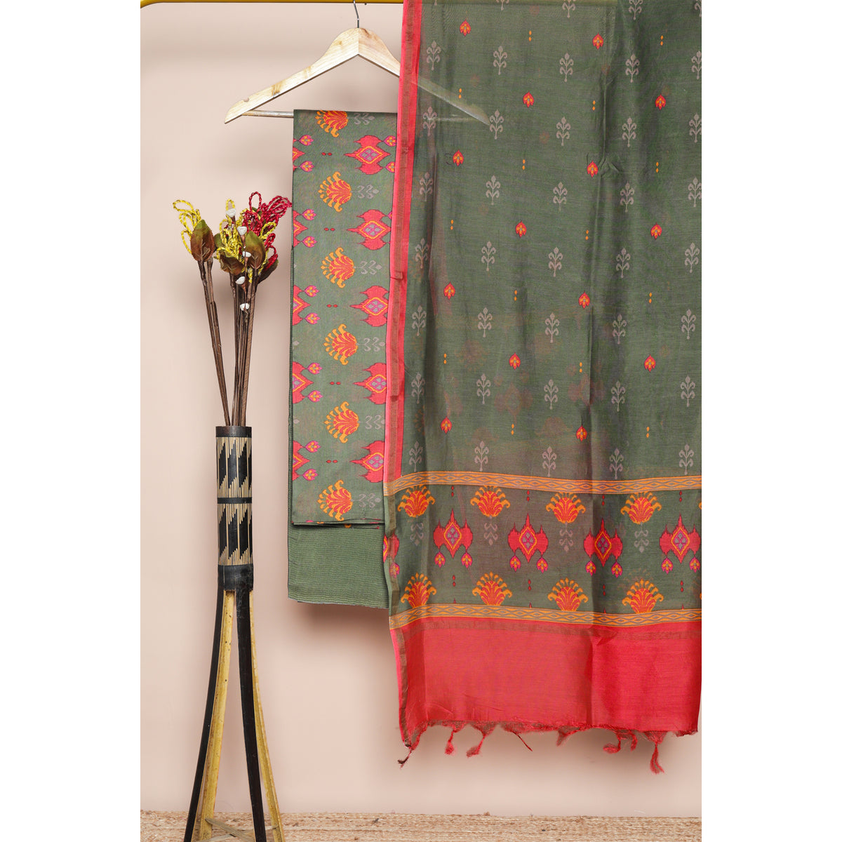 PURE MUL CHANDERI PRINTED SUIT SET