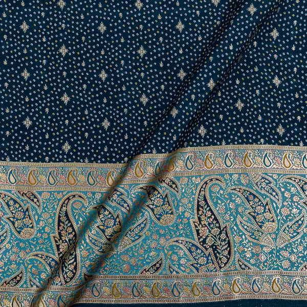 Soft Silk Feel Teal Colour Bandhani Print with Jacquard Butti and Brocade Daman Border 48 Inches Width Fabric