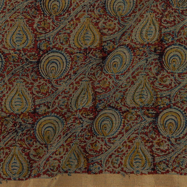 Buy Upscaled Cotton Maroon Colour Shell Green Floral Jaal Print With Two Side Zari Border Natural Kalamkari Fabric Online 2074AMU