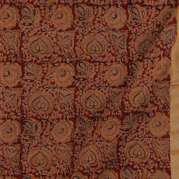 Buy Upscaled Cotton Maroon Colour Beige Floral Jaal Print With Two Side Zari Border Natural Kalamkari Fabric Online 2074ANA