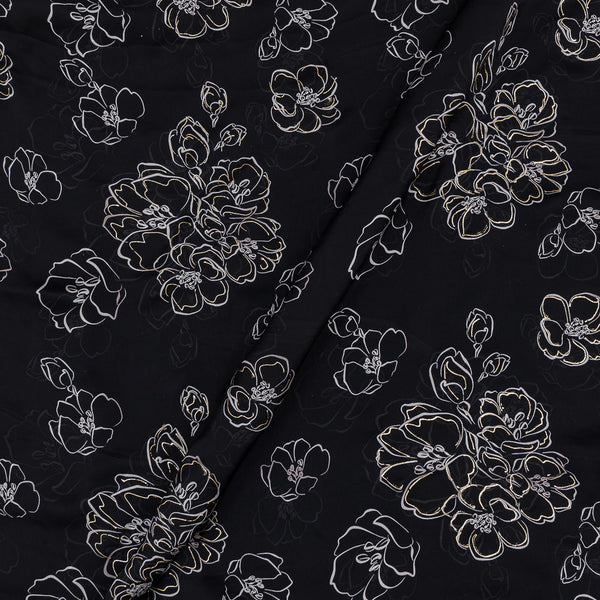 Tabby Silk Feel Black Colour Floral Print with Gold Foil 46 Inches Width Fabric