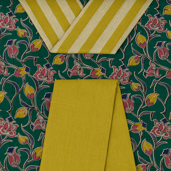 Green Colour Kalamkari Printed Cotton Top, Olive Colour South Cotton Dupatta and Bottom Unstitched Three Piece Dress Material Online ST-2186BA2-7000H
