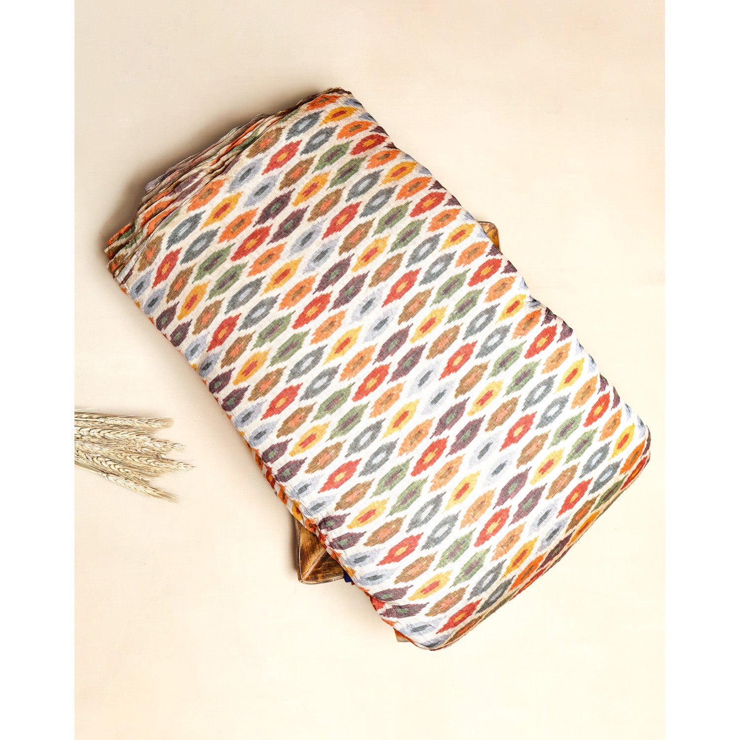 MOGRA CHANDERI PRINTED IKAT FABRIC