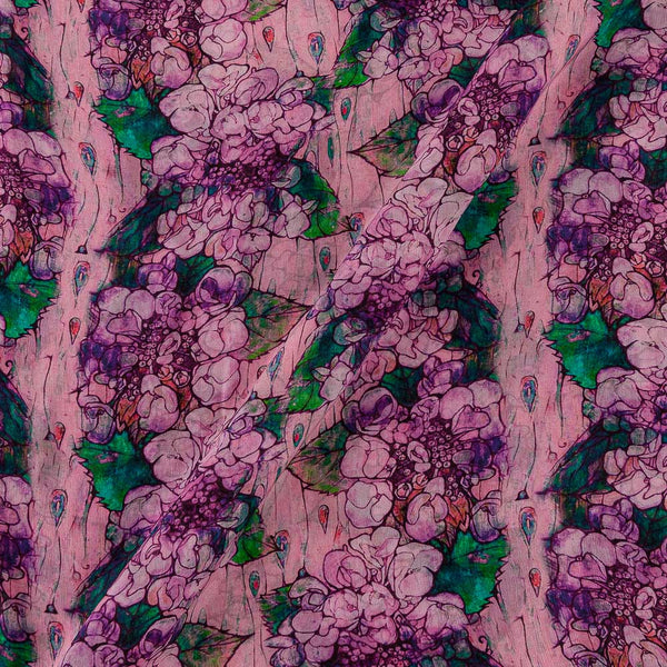 Chinon Chiffon Silk Feel Light Pink Colour Floral All Over Border Print 43 Inches Width Viscose Fabric