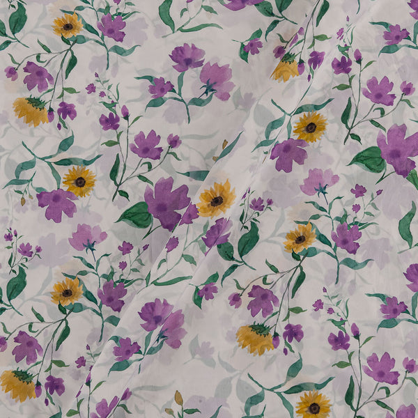 Floral Prints on White Colour Crepe Silk Feel Fancy Fabric