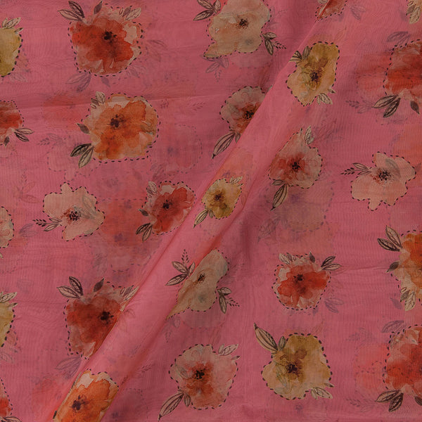 Organza Carrot Pink Colour Digital Floral Print Fabric Online 2223HP