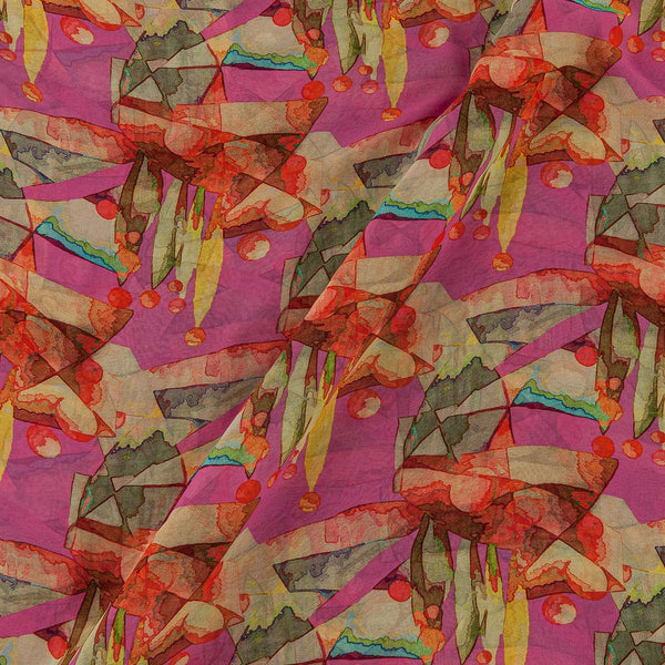 Georgette Pink Colour Digital Abstract Print 42 Inches Width Viscose Fabric
