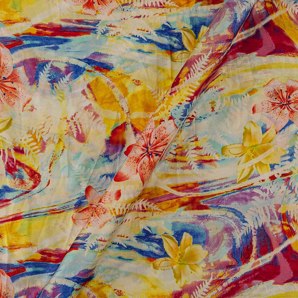 Satin Silk Feel Yellow Colour Floral Print 58 Inches Width Fabric