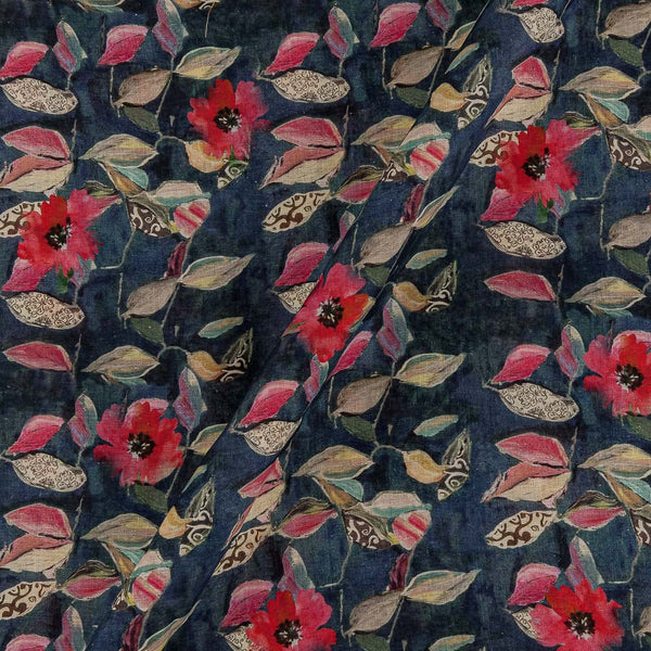 Premium Pure Linen Indigo Colour Floral Jaal Print Fabric