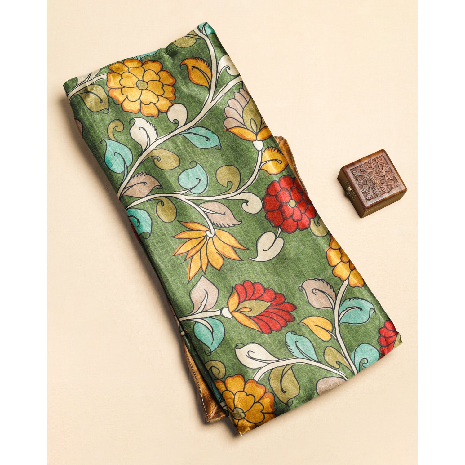 PURE GAJJI SILK KALAMKARI PRINTED FABRIC