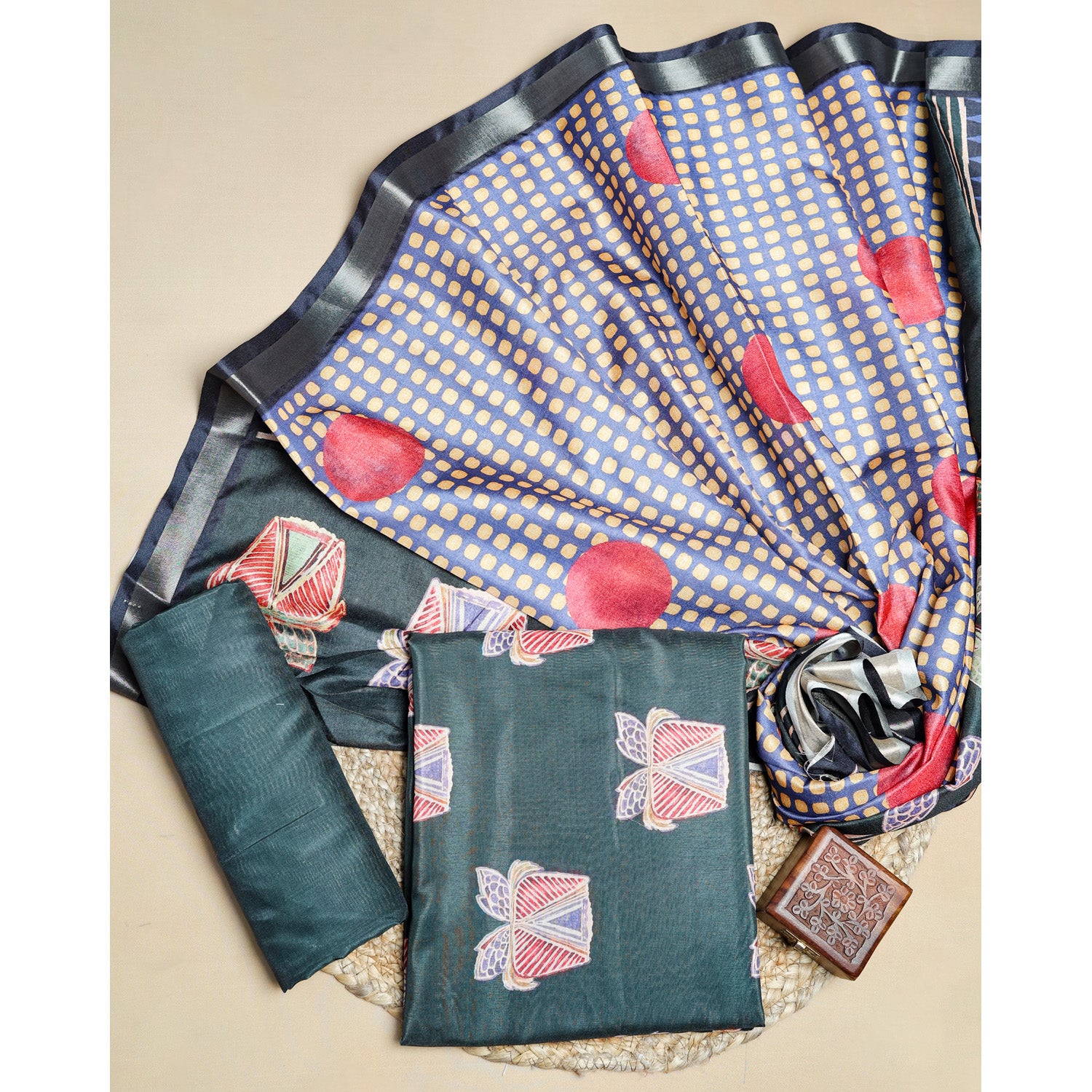 SEMI TUSSAR PRINTED SUIT SET