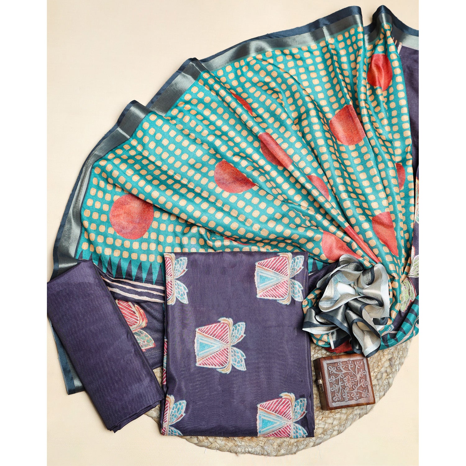 SEMI TUSSAR PRINTED SUIT SET