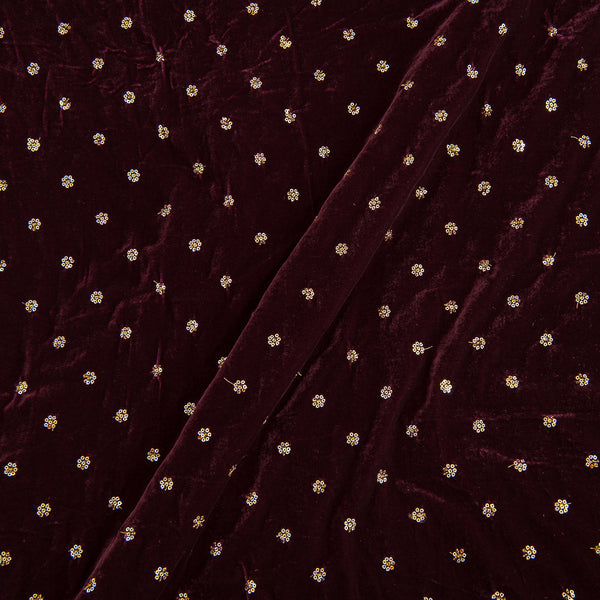 Velvet Plum Colour Tikki Embroidered 43 Inches Width Fabric Cut Of 0.50 Meter