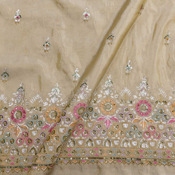 Beige Colour Multi Thread and Sequence Embroidered with Daman Border 46 Inches Width Tissue Fabric