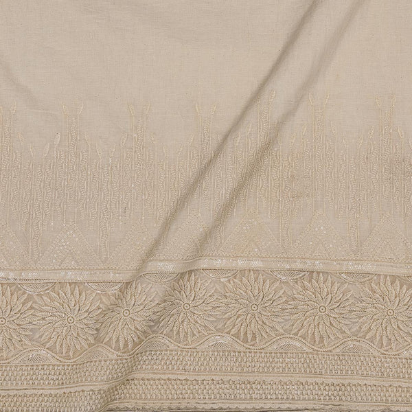 Cotton Dyeable Off White Colour Thread Embroidered on Daman Border 52 Inches Width Fabric Cut of 0.60 Meter