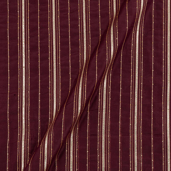 Buy Chanderi Feel Plum Colour Gota Patti & Thread Embroidered Fabric Online 3118P
