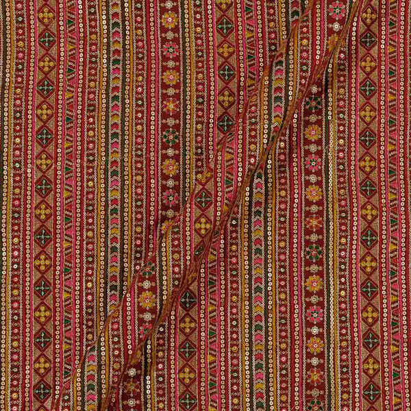 Georgette Red Colour Multi Thread & Tikki Embroidered Fabric Online 3188A2