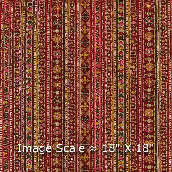 Georgette Red Colour Multi Thread & Tikki Embroidered Fabric Online 3188A2