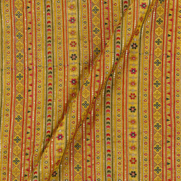 Georgette Golden Orange Colour Multi Thread & Tikki Embroidered Fabric Online 3188A3