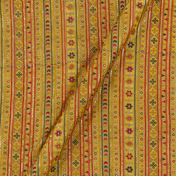 Georgette Golden Orange Colour Multi Thread & Tikki Embroidered Fabric Online 3188A3