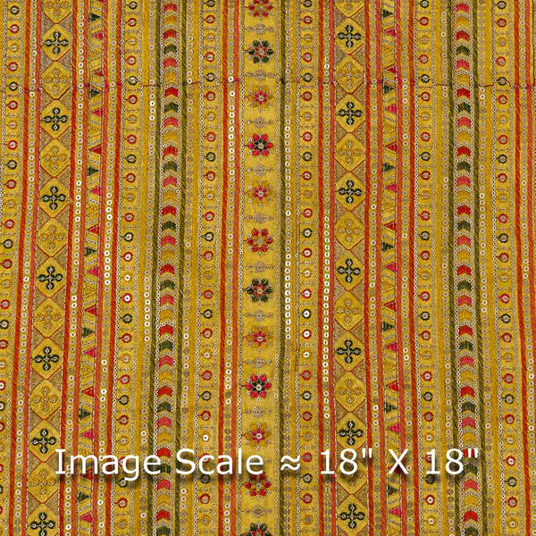Georgette Golden Orange Colour Multi Thread & Tikki Embroidered Fabric Online 3188A3