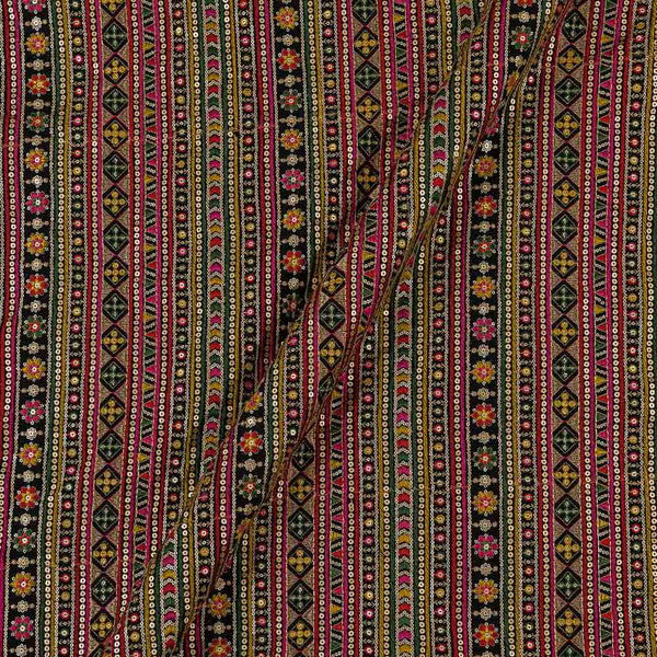 Georgette Black Colour Multi Thread & Tikki Embroidered Fabric Online 3188A4