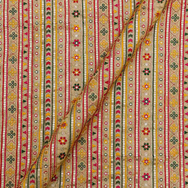 Georgette Beige Colour Multi Thread & Tikki Embroidered 43 Inches Width Fabric