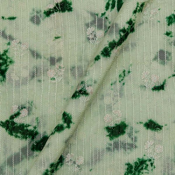 Organza Pista Green Colour Tie Dye with Thread Embroidered Fabric