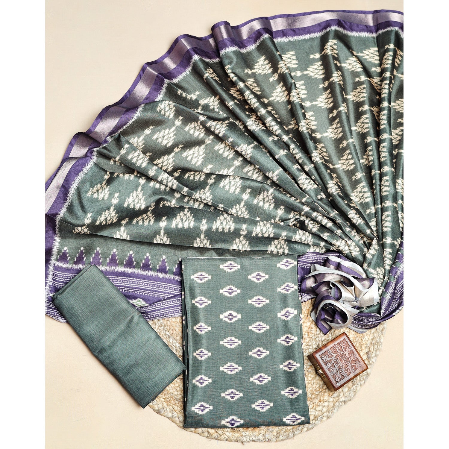 SEMI TUSSAR IKAT SUIT SET