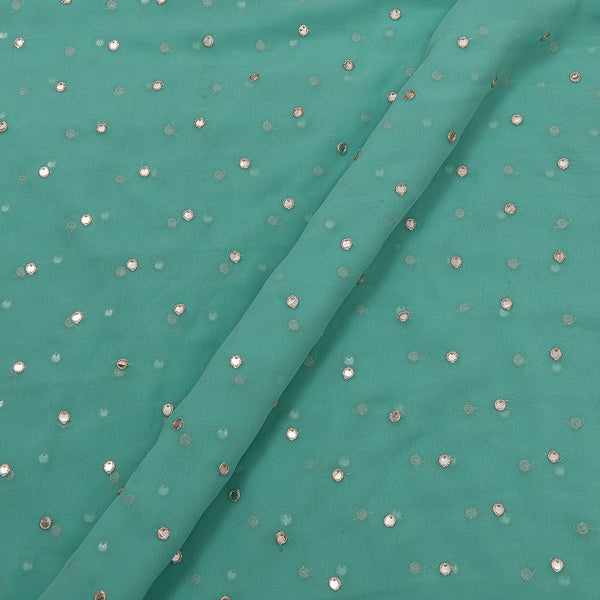 Georgette Mint Colour Artificial Mirror Embroidered Fabric Online 3239A