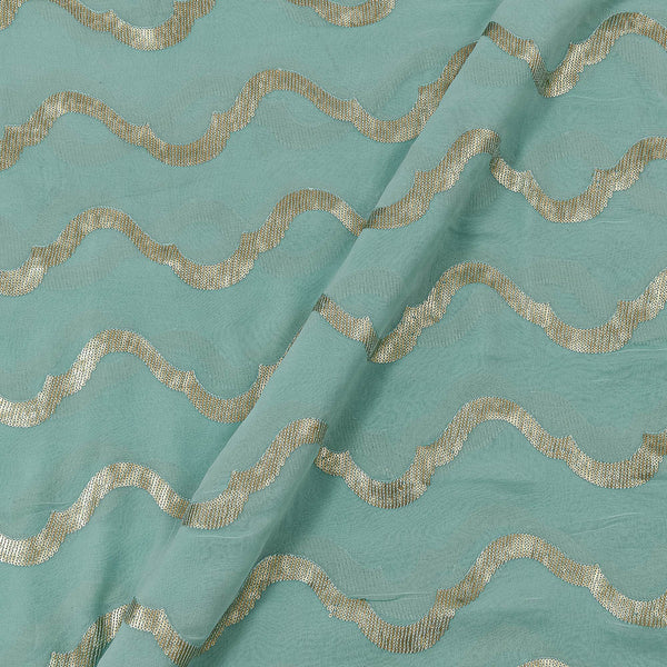 Georgette Aqua Colour Gold Sequence Embroidered Fabric Online 3270E5
