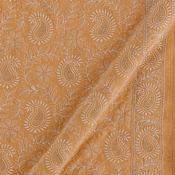 Buy Georgette Cream Colour Paisley Jaal Rubber Print Poly Fabric 3307I Online